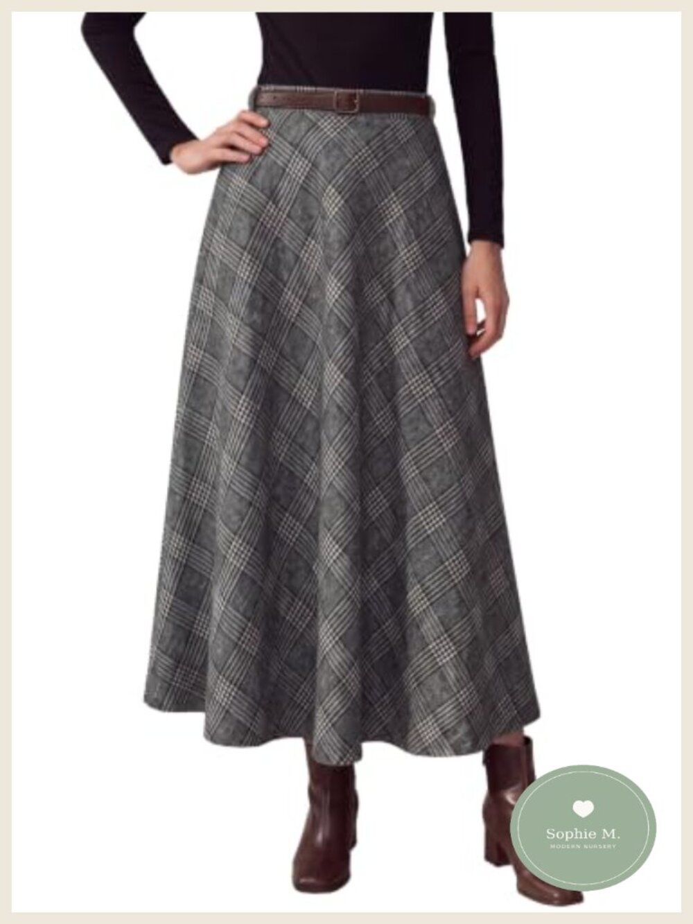High Waist Plaid Midi A-Line Skirt with Pockets